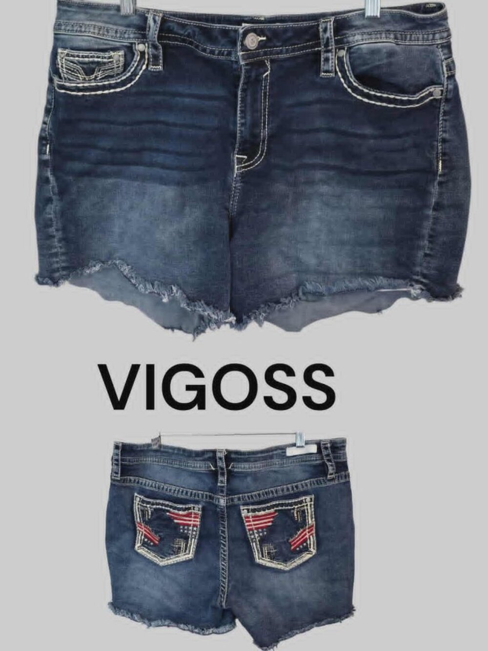 Vigoss White blue American Flag Patriotic Frayed Hem Denim Jeans Shorts Women 18